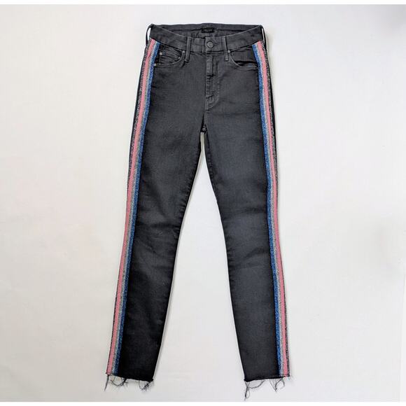 Mother Guilty Glitter Racer 24 Black Skinny Jeans Luxe Athleisure Street Style - Picture 1 of 12